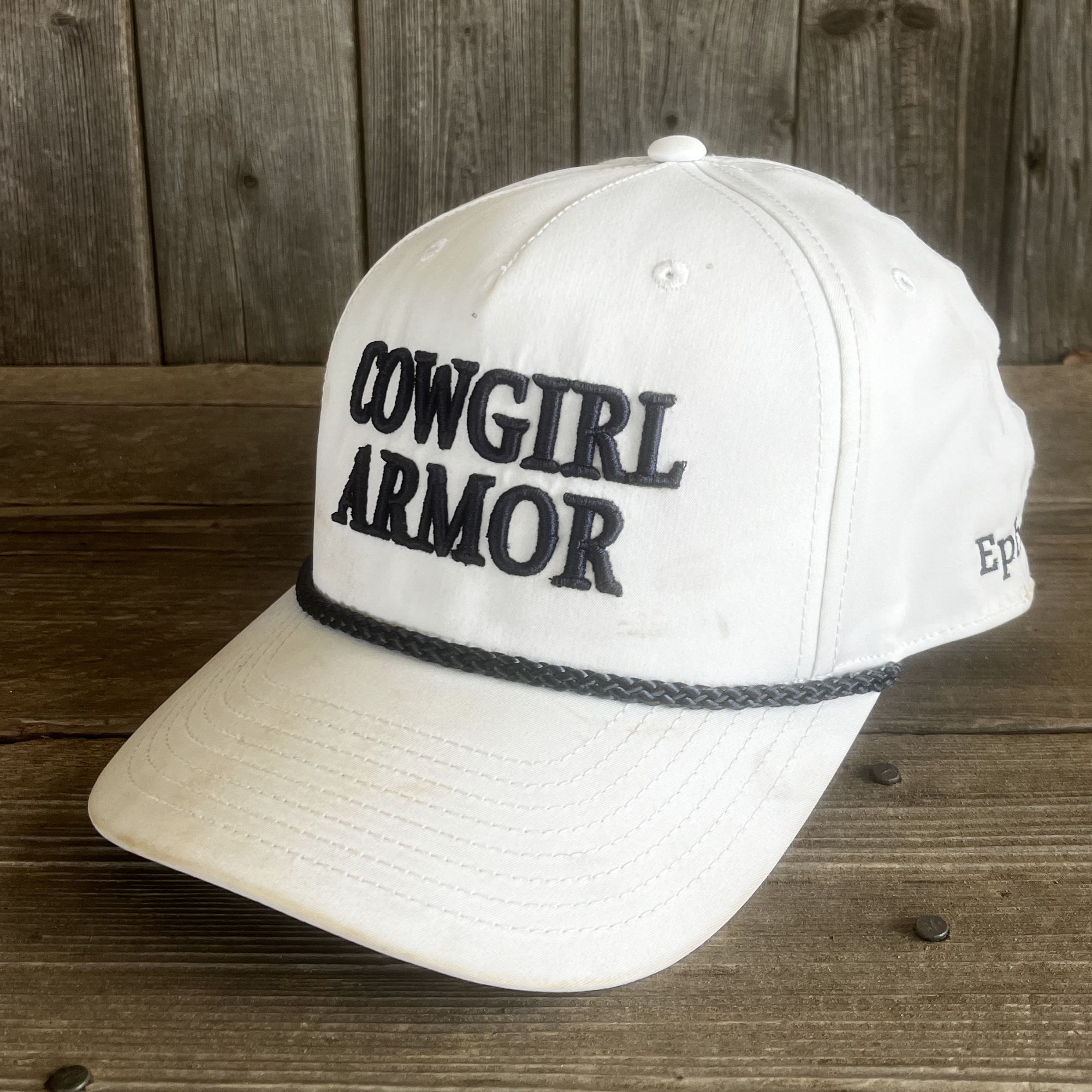 Cowgirl Armor Fashion Ribbon Ball Cap - White/Navy Blue