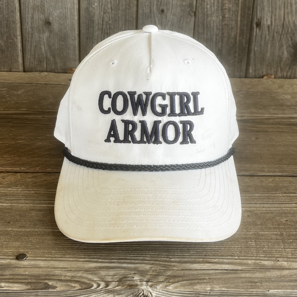 Cowgirl Armor Fashion Ribbon Ball Cap - White/Navy Blue