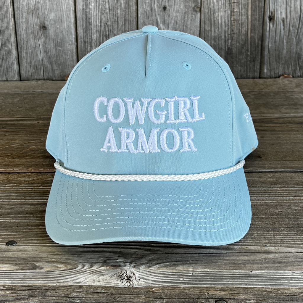 Cowgirl Armor Fashion Ribbon Ball Cap- Light Blue/ White