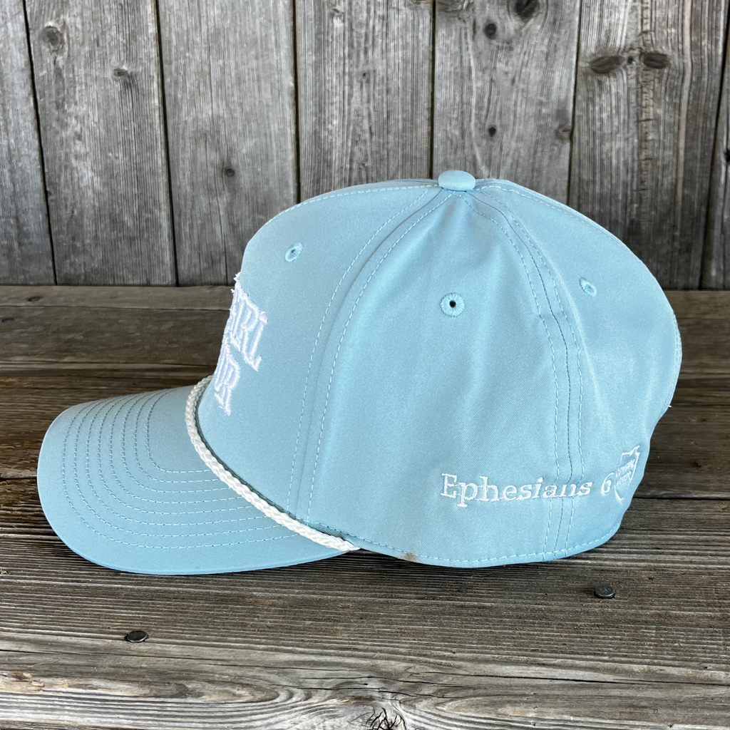 Cowgirl Armor Fashion Ribbon Ball Cap- Light Blue/ White