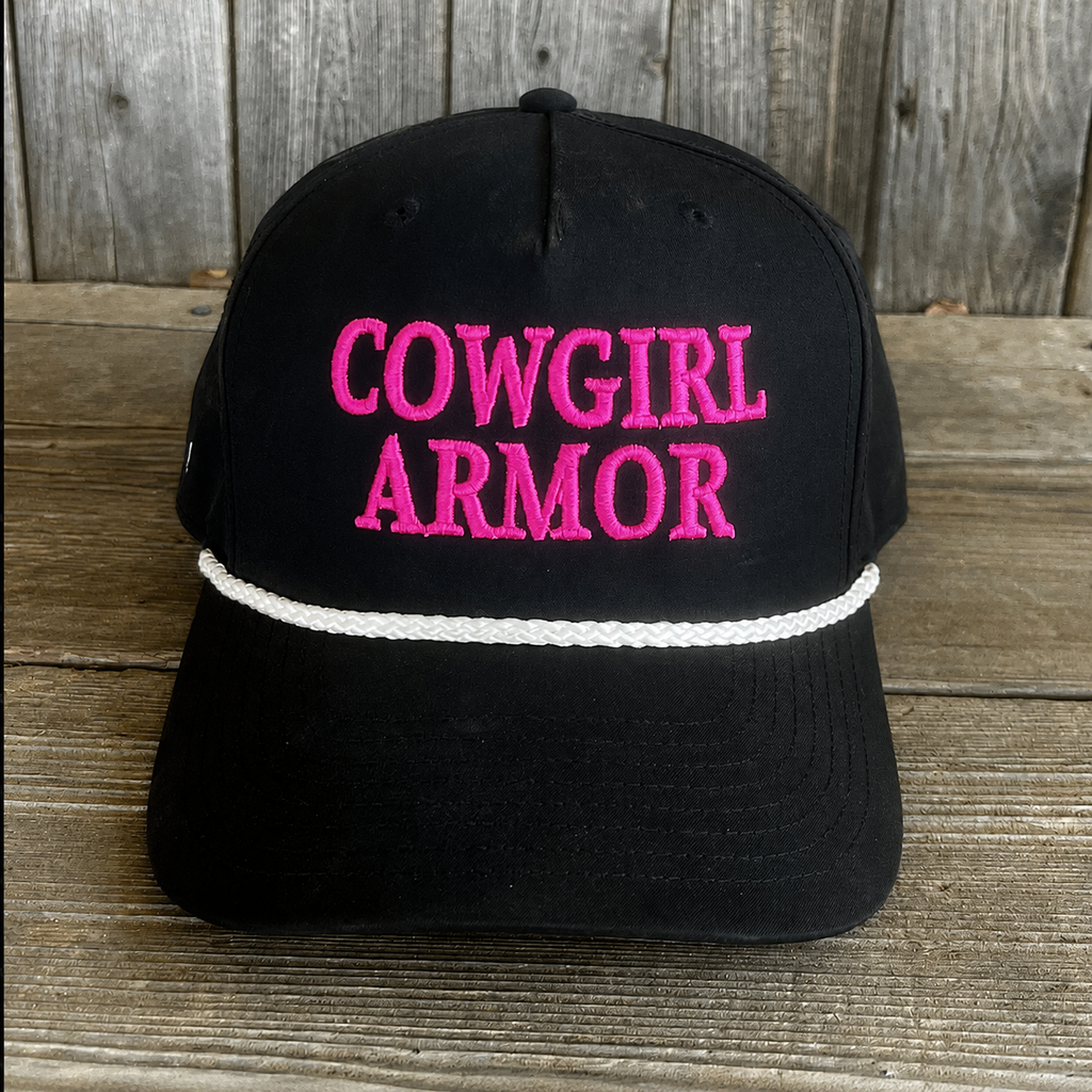Cowgirl Armor Fashion Ribbon Ball Cap - Black/White/HotPink